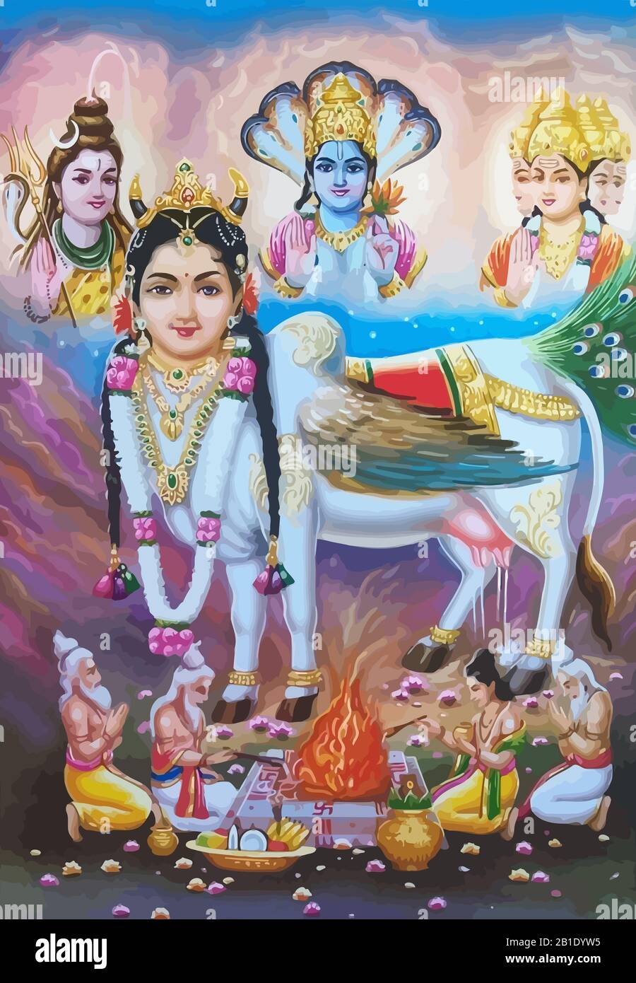 hinduism lord Saraswati spiritual Brahma god swan holy power ox  illustration Stock Photo - Alamy