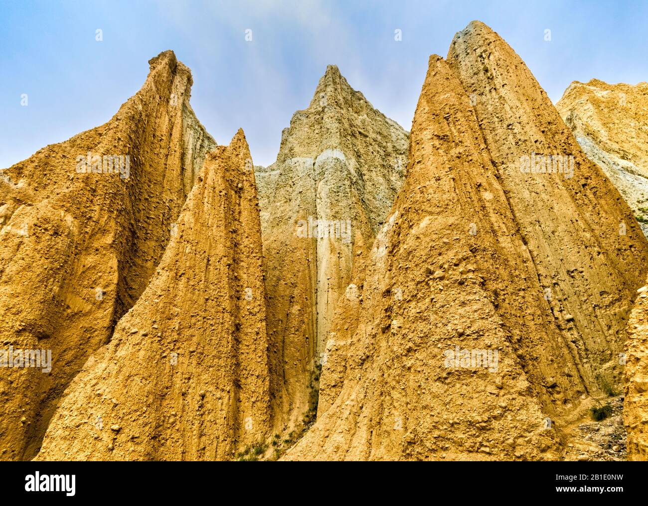 Omarama Clay Cliffs, rock formations made of silt and gravel, near town of Omarama, Canterbury Region, South Island, New Zealand Stock Photo