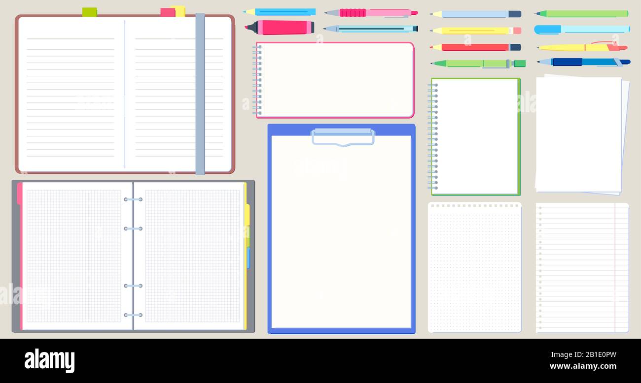 Notebook diary. Open notepad, empty sketchbook with writing pen and