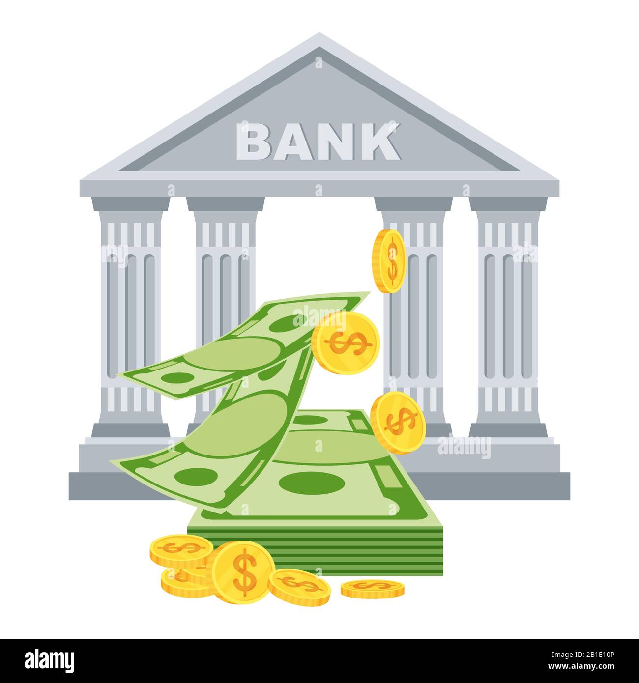 Bank building and a bundle of money. Flat vector cartoon illustration Stock  Vector Image & Art - Alamy