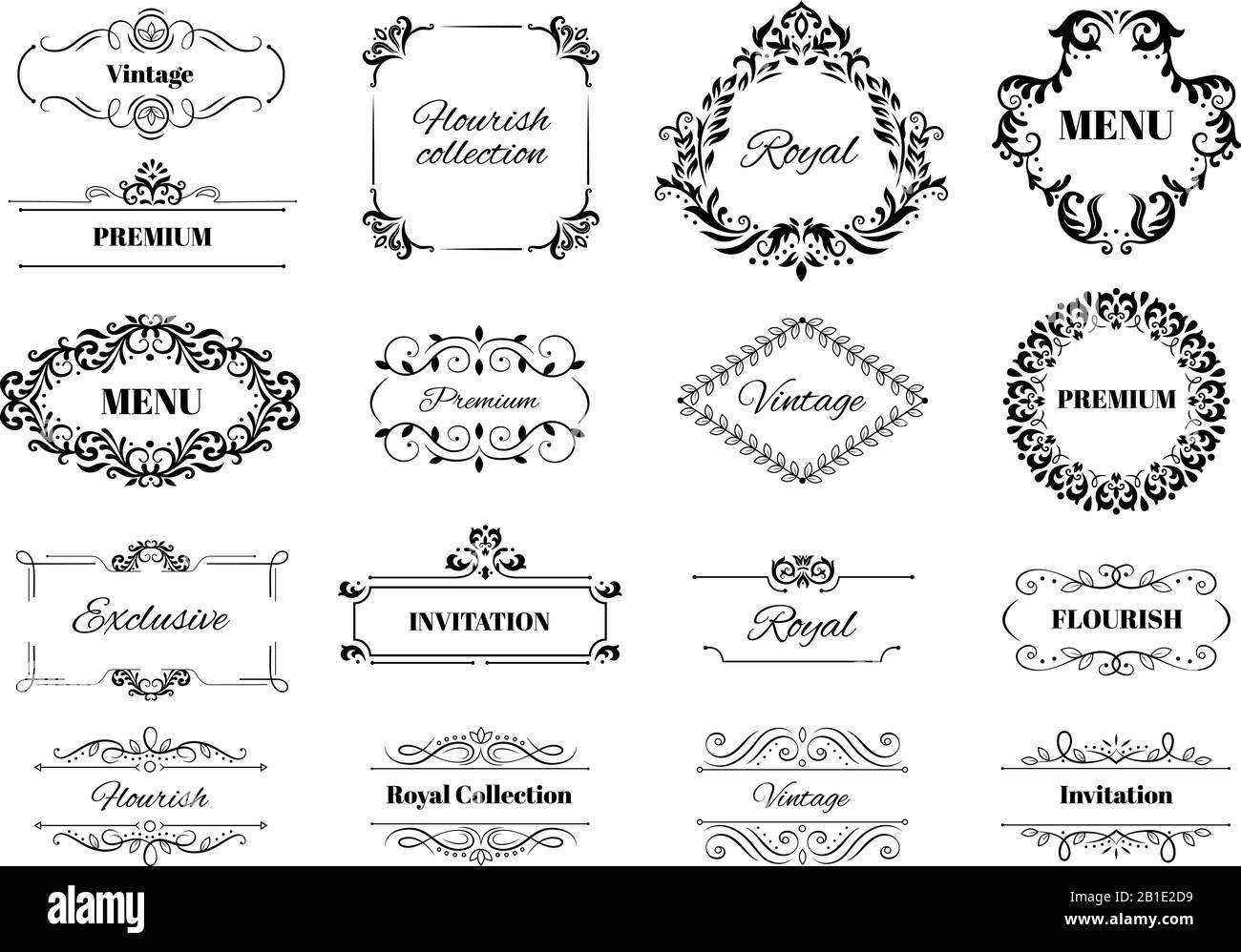 Decoration ornament frame. Vintage calligraphic motif ornate text, ornamental frames and decorative borders vector illustration set Stock Vector