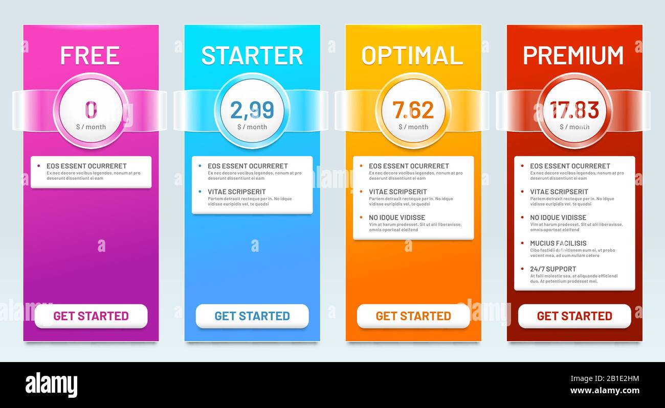 Tariff comparison list. Tariffs plans, price banners and choice prices