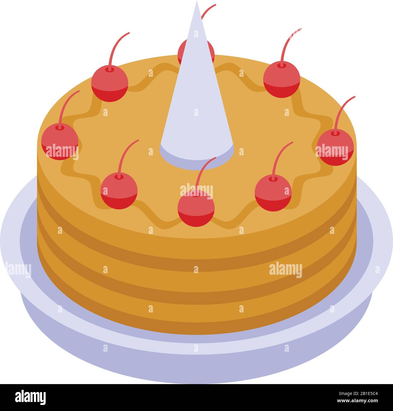 Red cherry birthday cake icon, isometric style Stock Vector