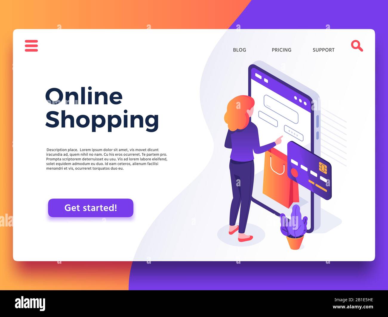 Online shopping landing page. Internet shop, mobile store app and payments billing vector illustration Stock Vector