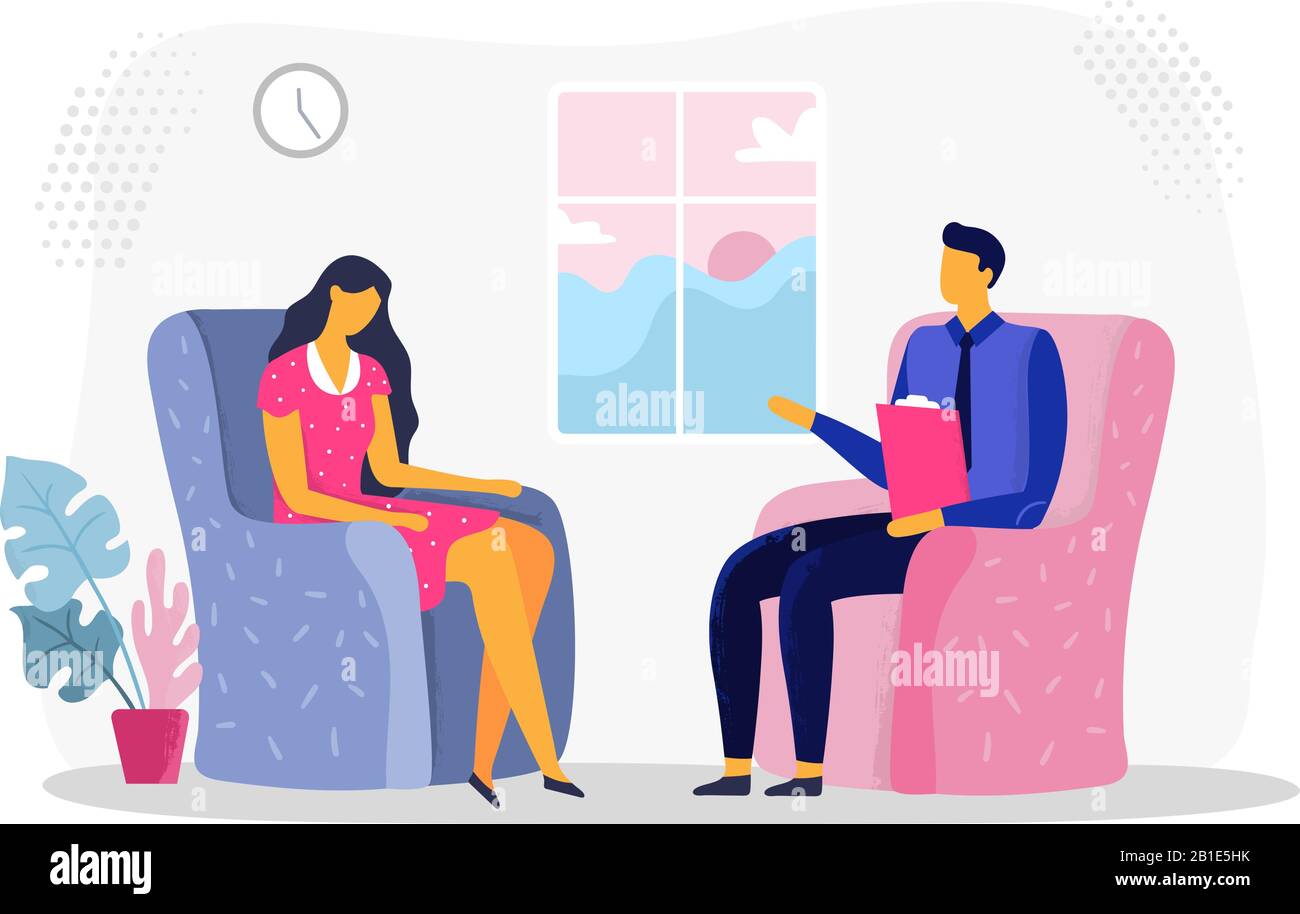 Female psychotherapy session. Woman in depression, psychiatry and