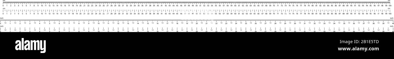 Ruler scale. Measurable scales, 100 centimeters and 40 inches rulers vector illustration Stock Vector