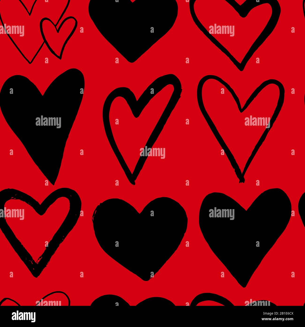 Hand drawn seamless pattern with red hearts on - Stock