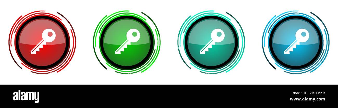 Key round glossy vector icons, set of buttons for webdesign, internet ...