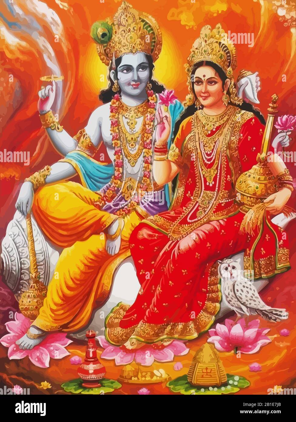 lady Surya sun light and Lakshmi owl hinduism mythology illustration Stock Photo Alamy