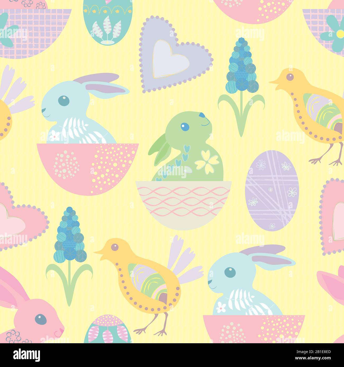 Easter bunny seamless vector pattern background. Cute decorated rabbit ...
