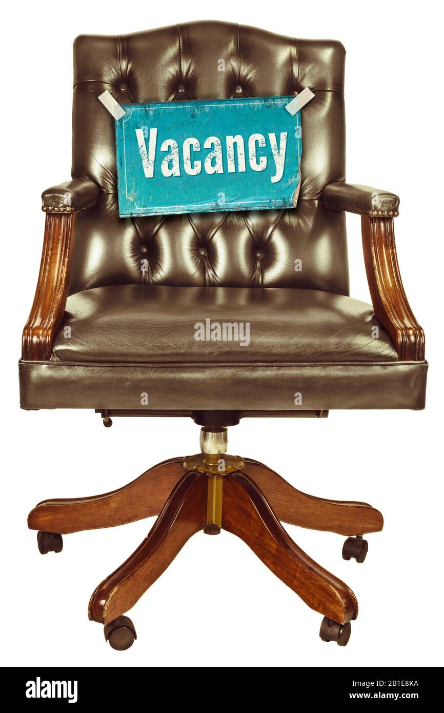 Retro office chair with vacancy sign isolated on a white background Stock Photo