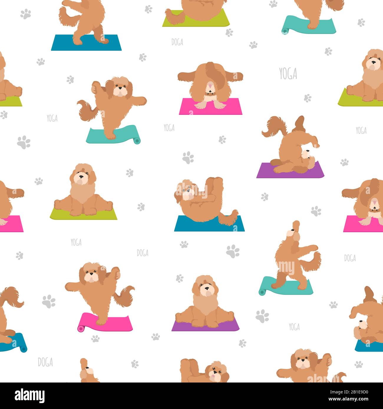 Yoga dogs poses and exercises seamless pattern design. Cockapoo clipart ...