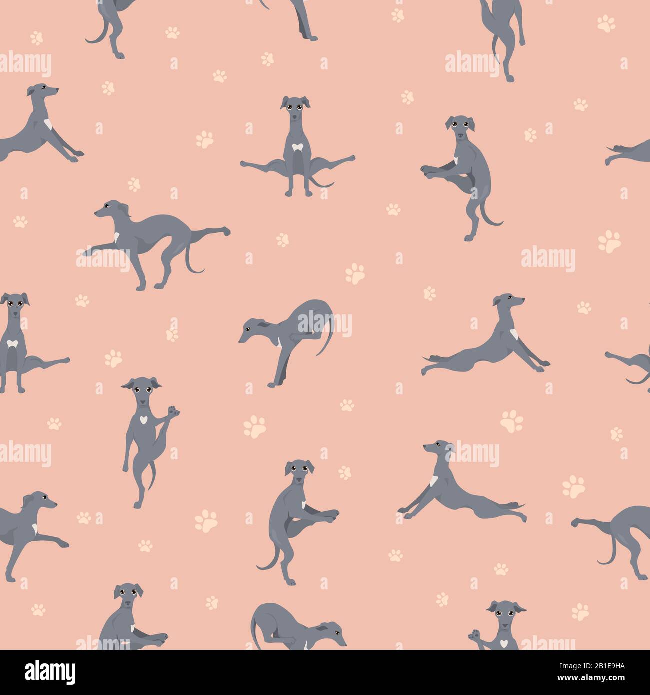 Yoga dogs poses and exercises seamless pattern design. Italian