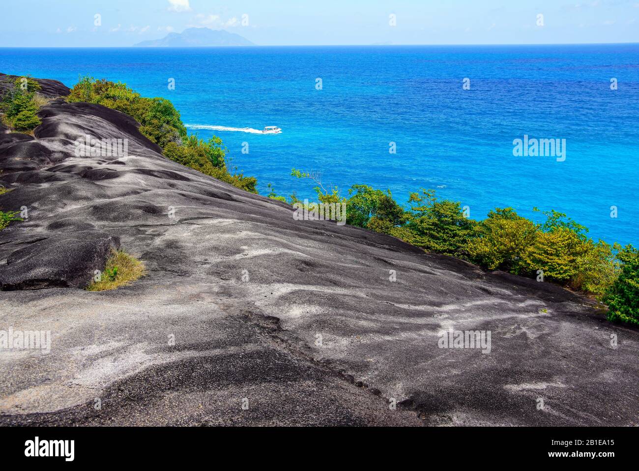 View of Indian Ocean from North point of Mahe island, Seychelles. Stock Photo
