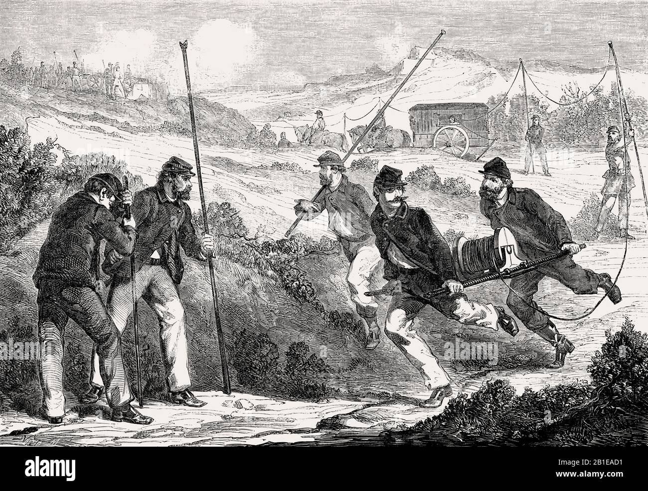 Military telegraphy, Battle of Antietam, American Civil War, Maryland, 1862 Stock Photo