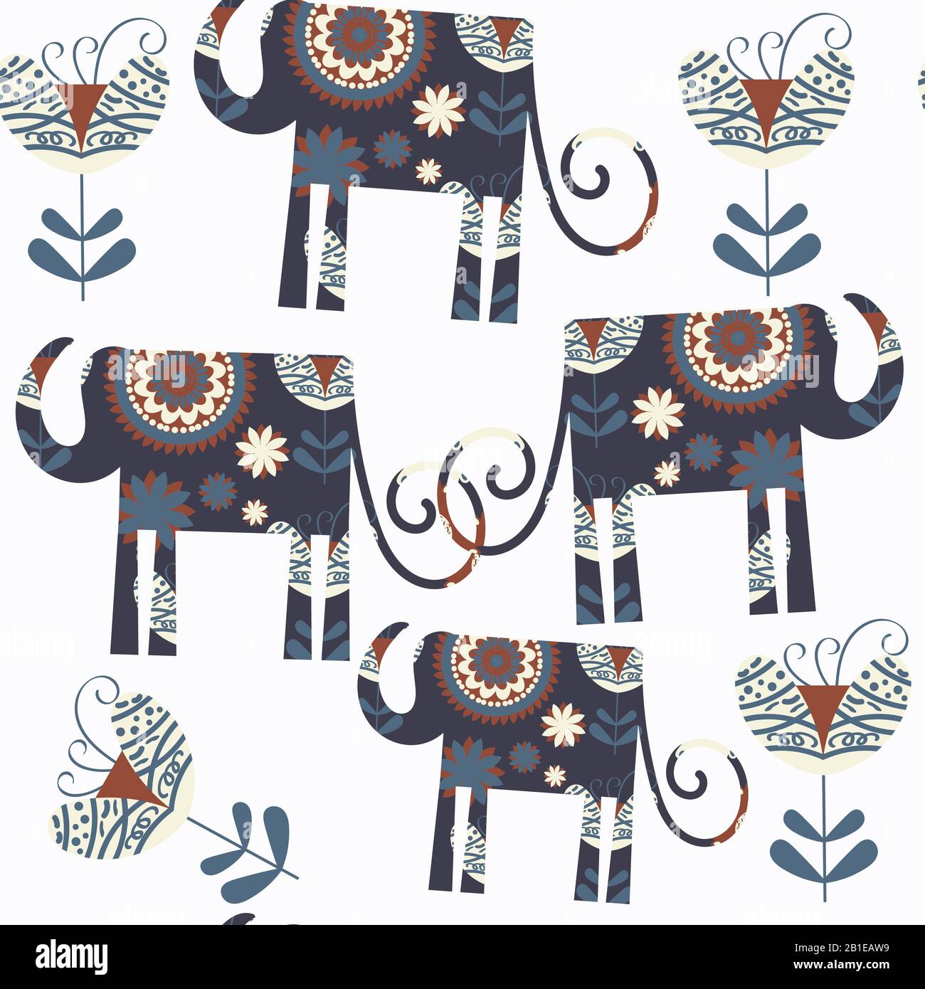 Elephant seamless pattern in vector. It is located in swatch menu Stock Vector