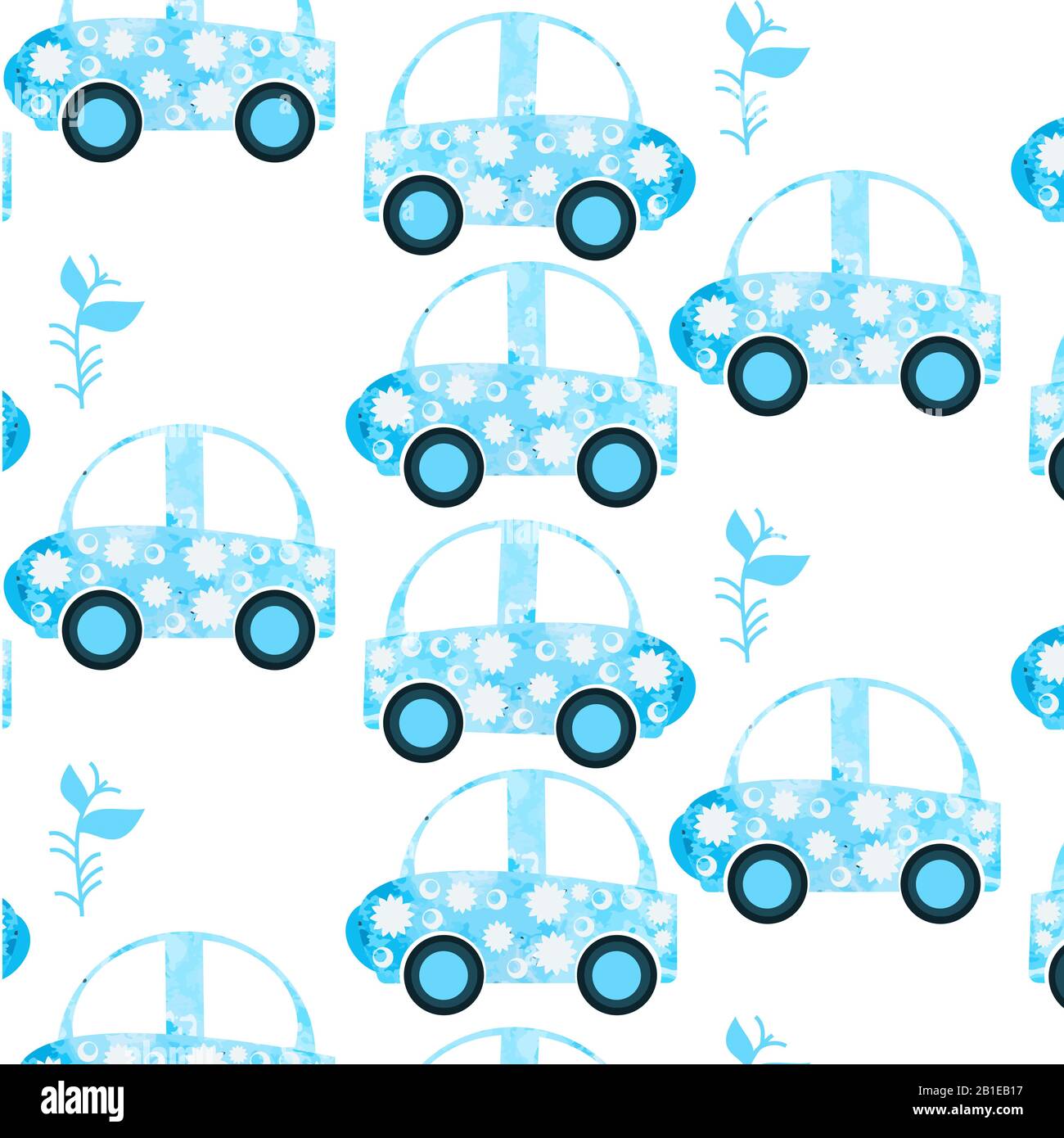 Seamless vector watercolor pattern with car. It is located in swatch menu Stock Vector