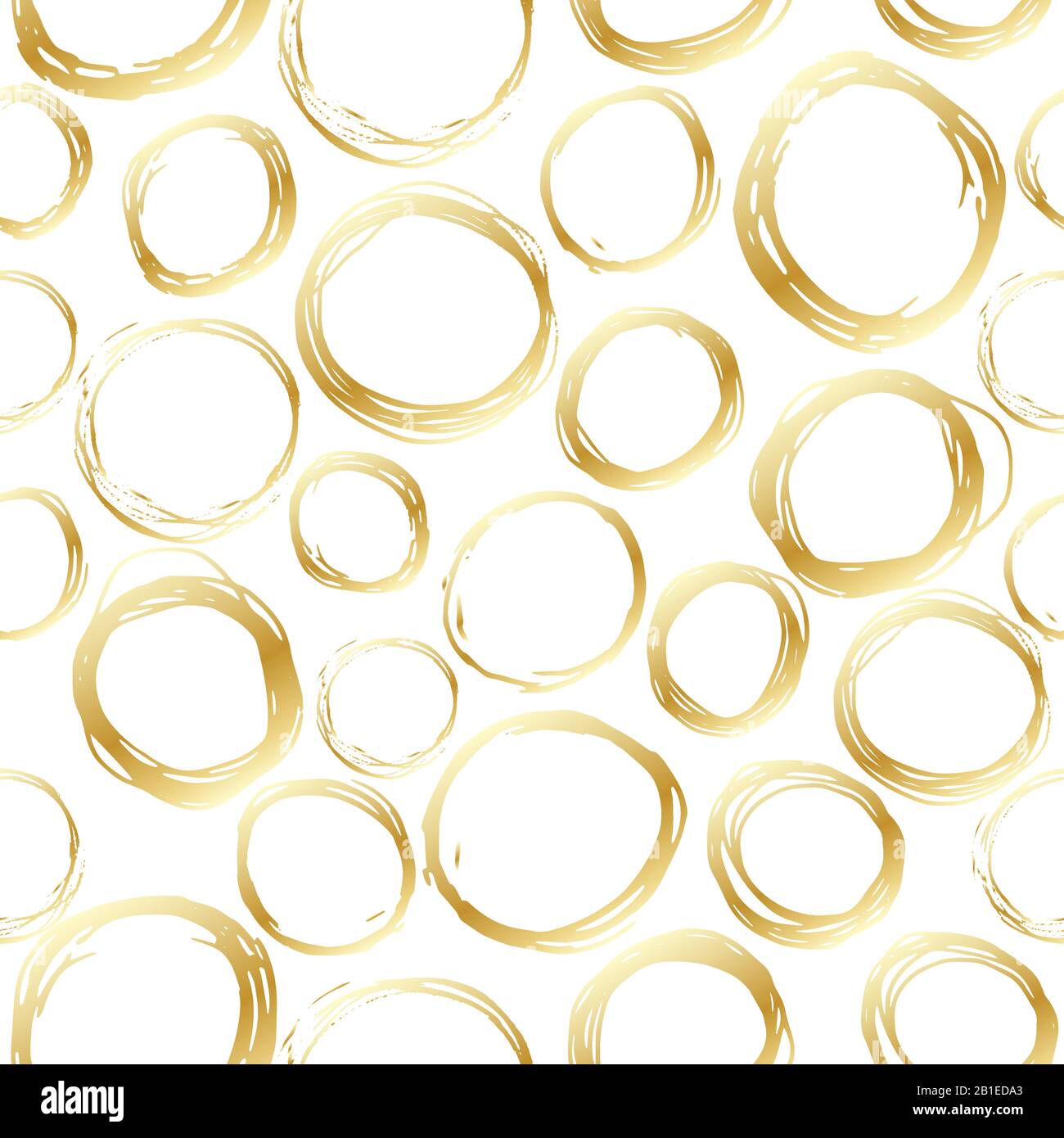 Seamless pattern of gold hand drawn circles, elements on white ...