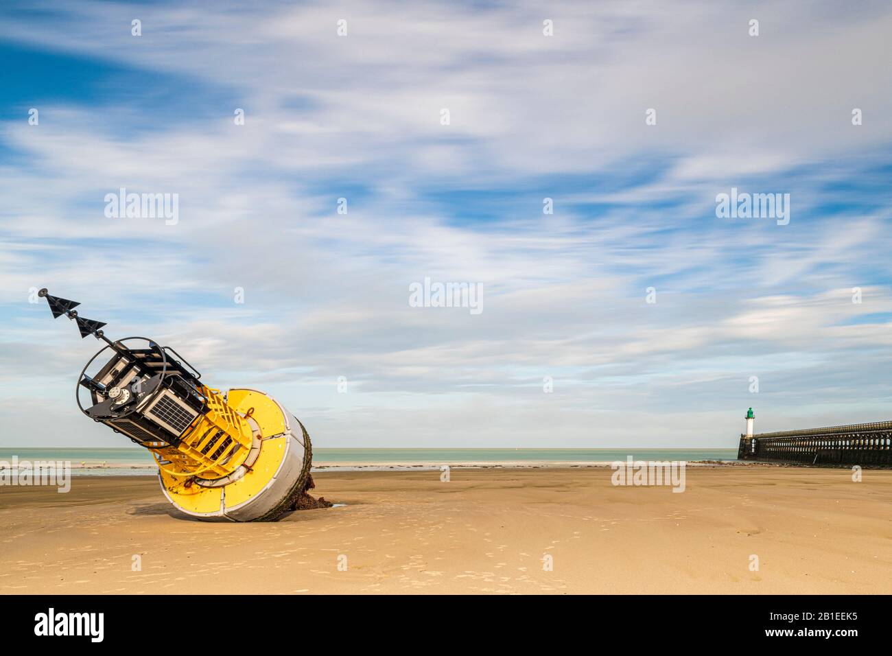 Stranded Buoy Cardinal buoy stranded on the beach of Calais, Hauts de France, France ...