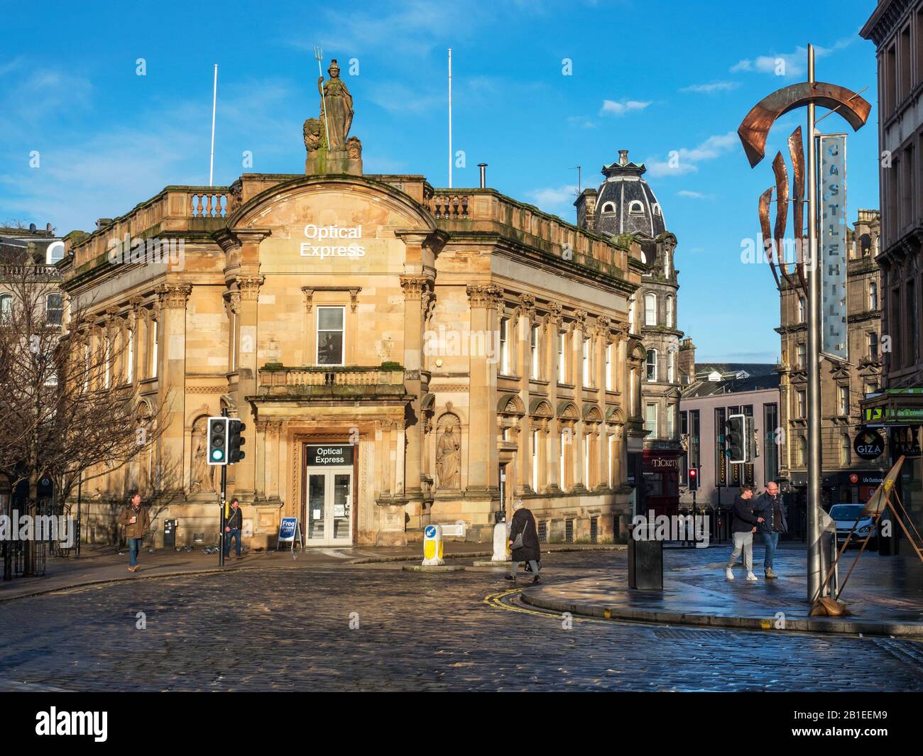 Sunlit former Clydesdale Bank Building on the High Street in Dundee Scotland Stock Photo