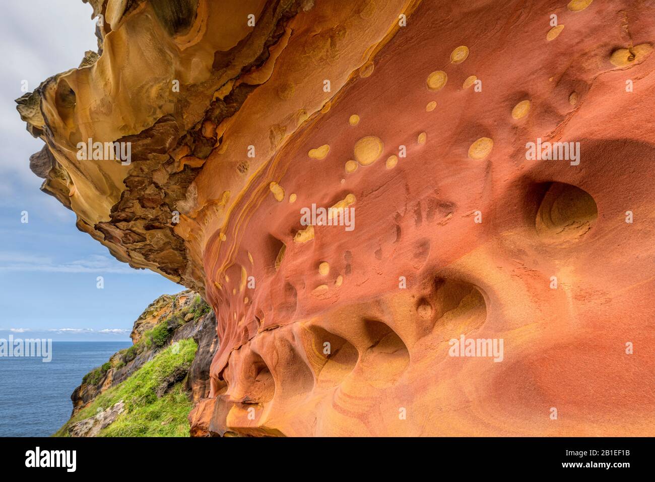 Geoforms in Jaizkibel Sandstone, Jaizkibel Coastal Massif, Basque Country, Spain. Remarkable sculptures of Eocene sandstone (geoforms) of origin in pa Stock Photo