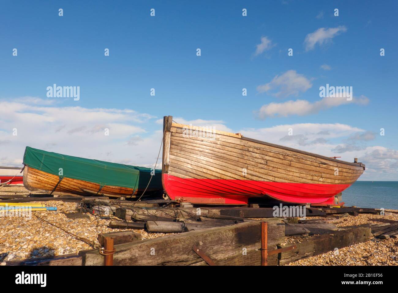 Inshore Fishing Boats,Beached,Deal Beach,Deal,Kent,England Stock Photo