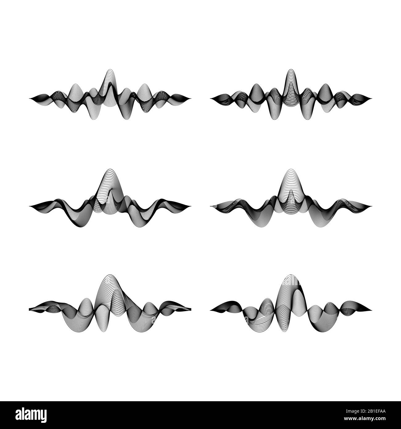 set of waveforms isolated on white background, vector illustration