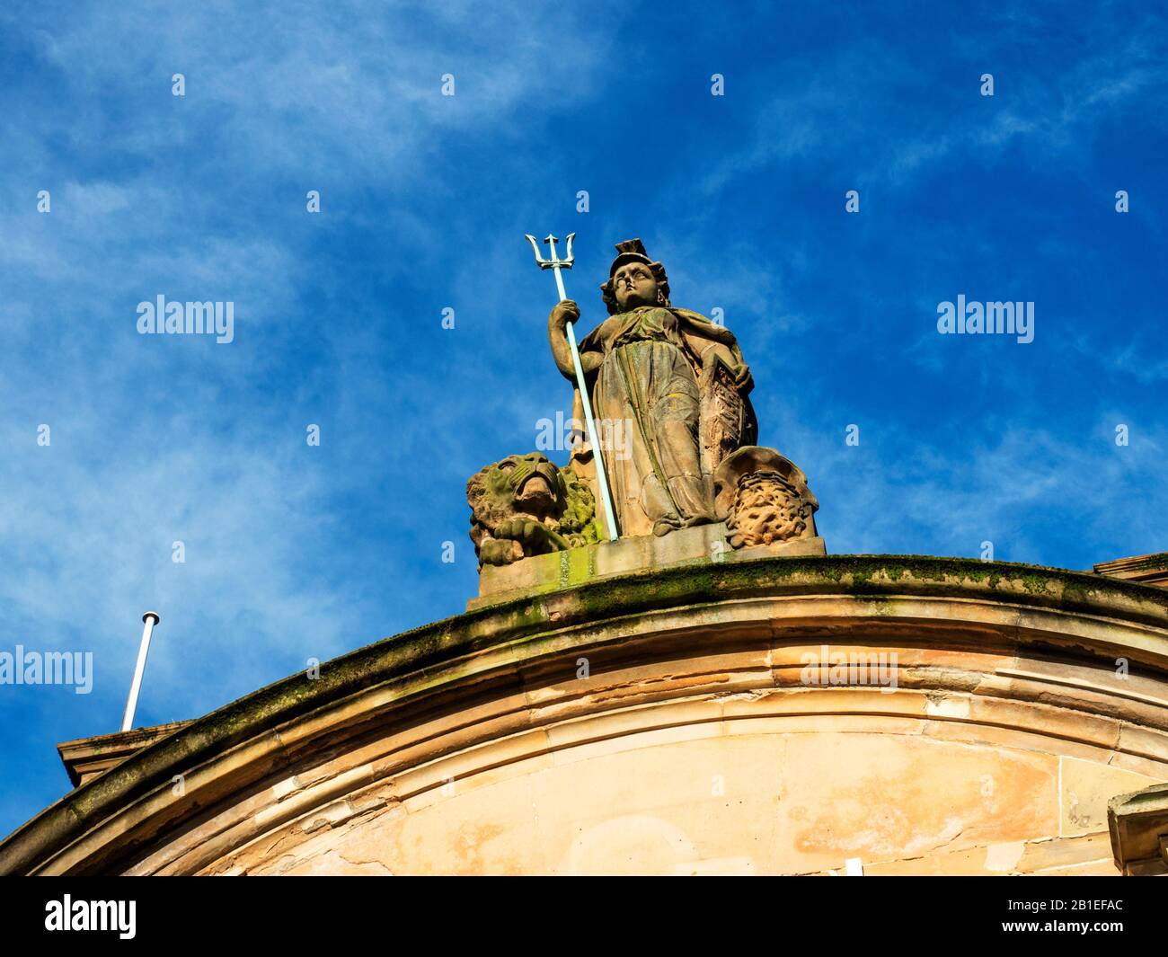 Britannia statue on the former Clydesdale Bank Building on High Street Dundee Scotland Stock Photo