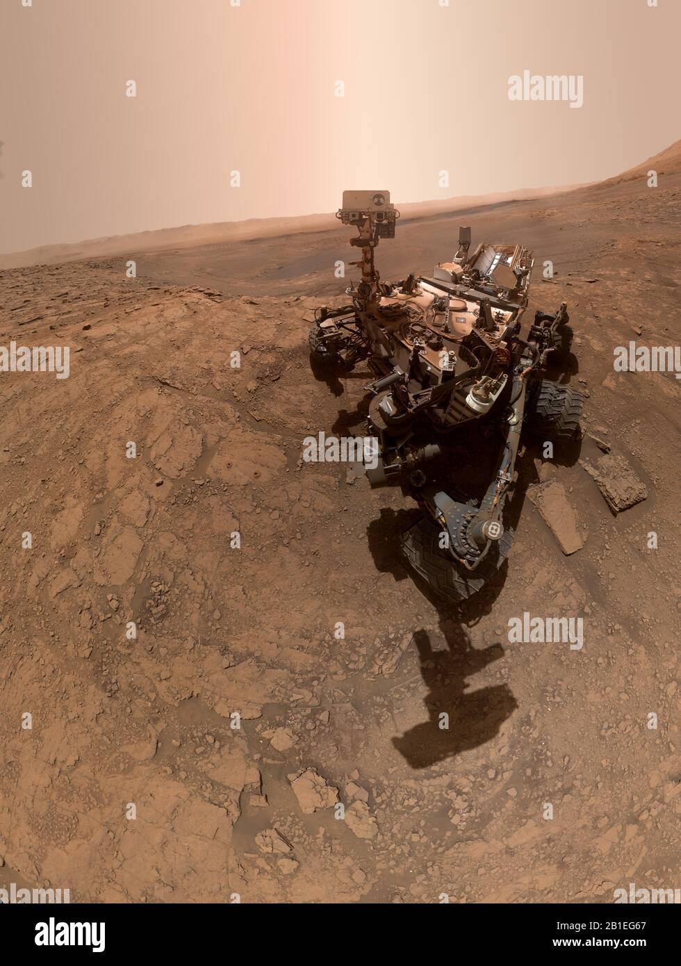 MARS - 11 Oct 2019 - NASA's Curiosity rover took this selfie on Oct. 11, 2019, the 2,553rd Martian day, or sol, of its mission. The rover drilled twic Stock Photo