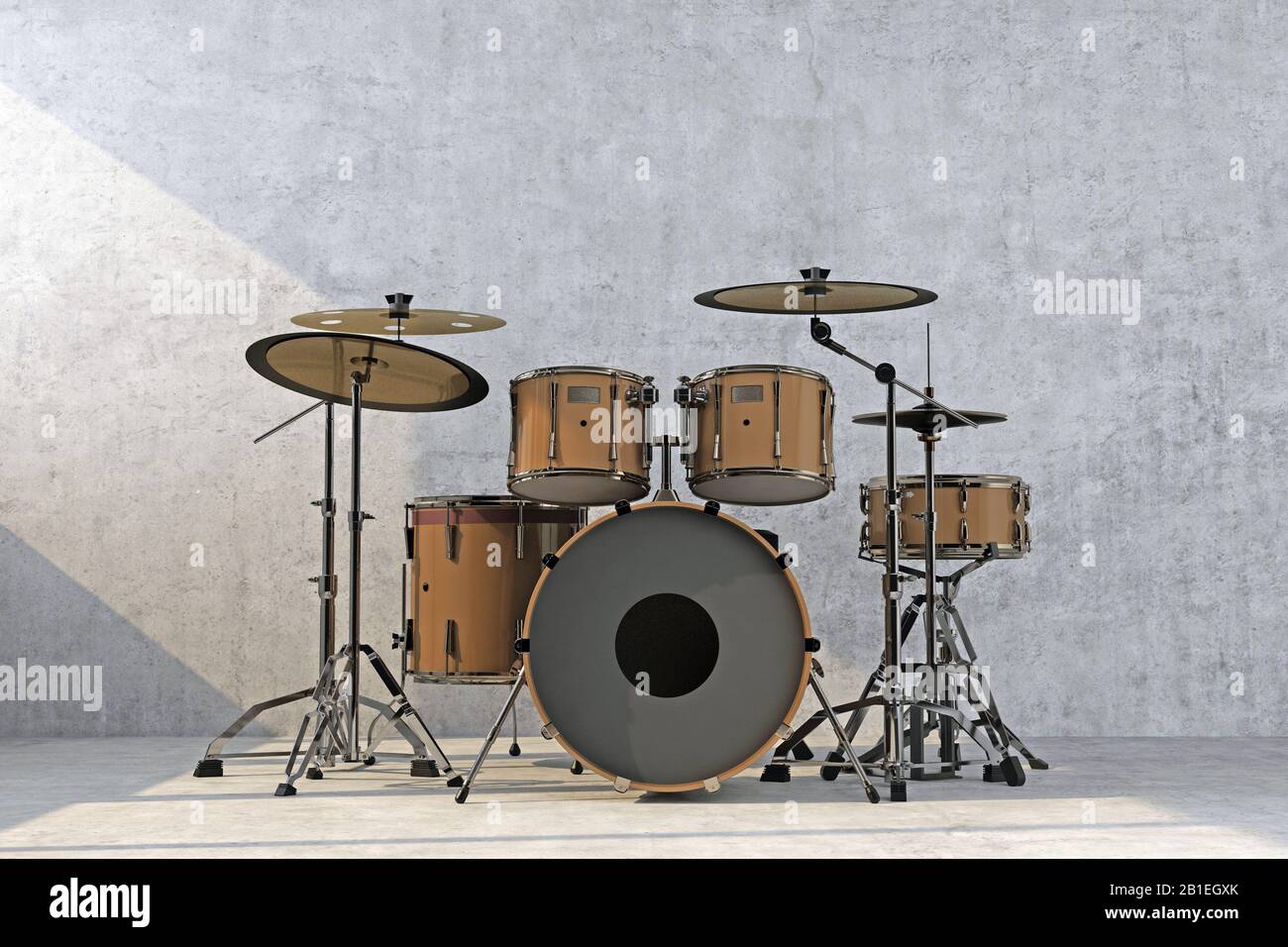 bronze drum kit on concrete wall background. 3d rendering Stock Photo ...