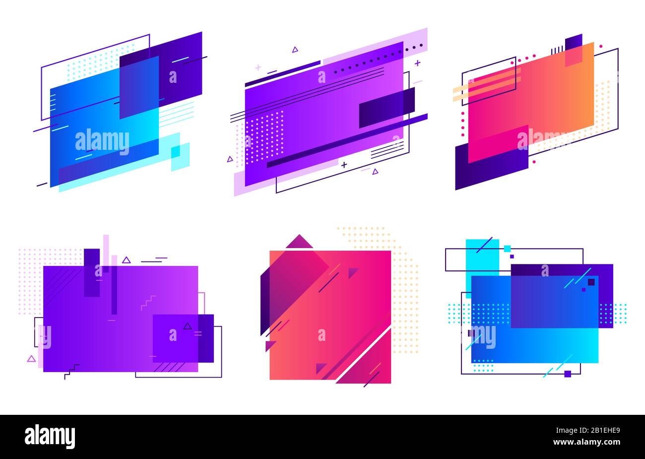 Rectangular geometric badges. Trendy frame, minimal design and abstract gradients frames template layout background vector set Stock Vector