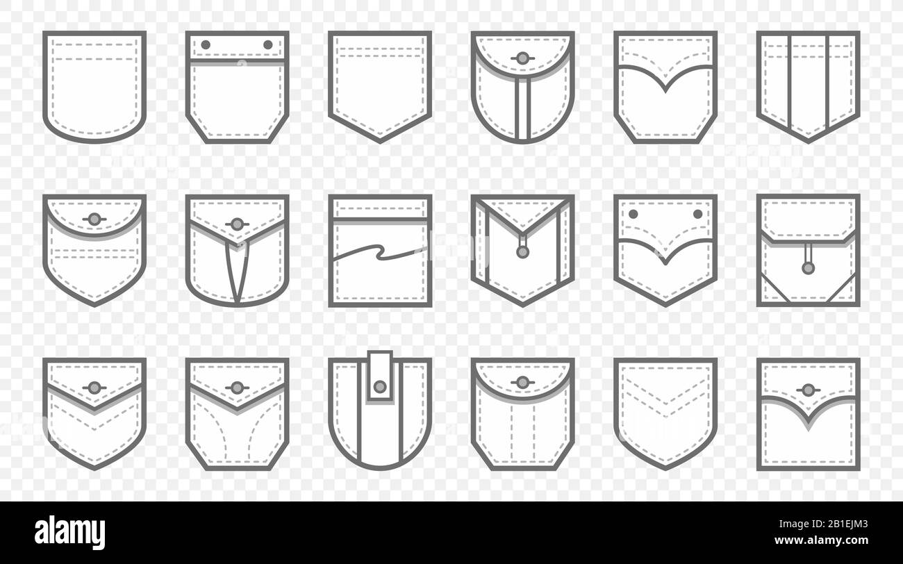 Patch pocket. Uniform clothes pockets patches with seam, patched denim ...