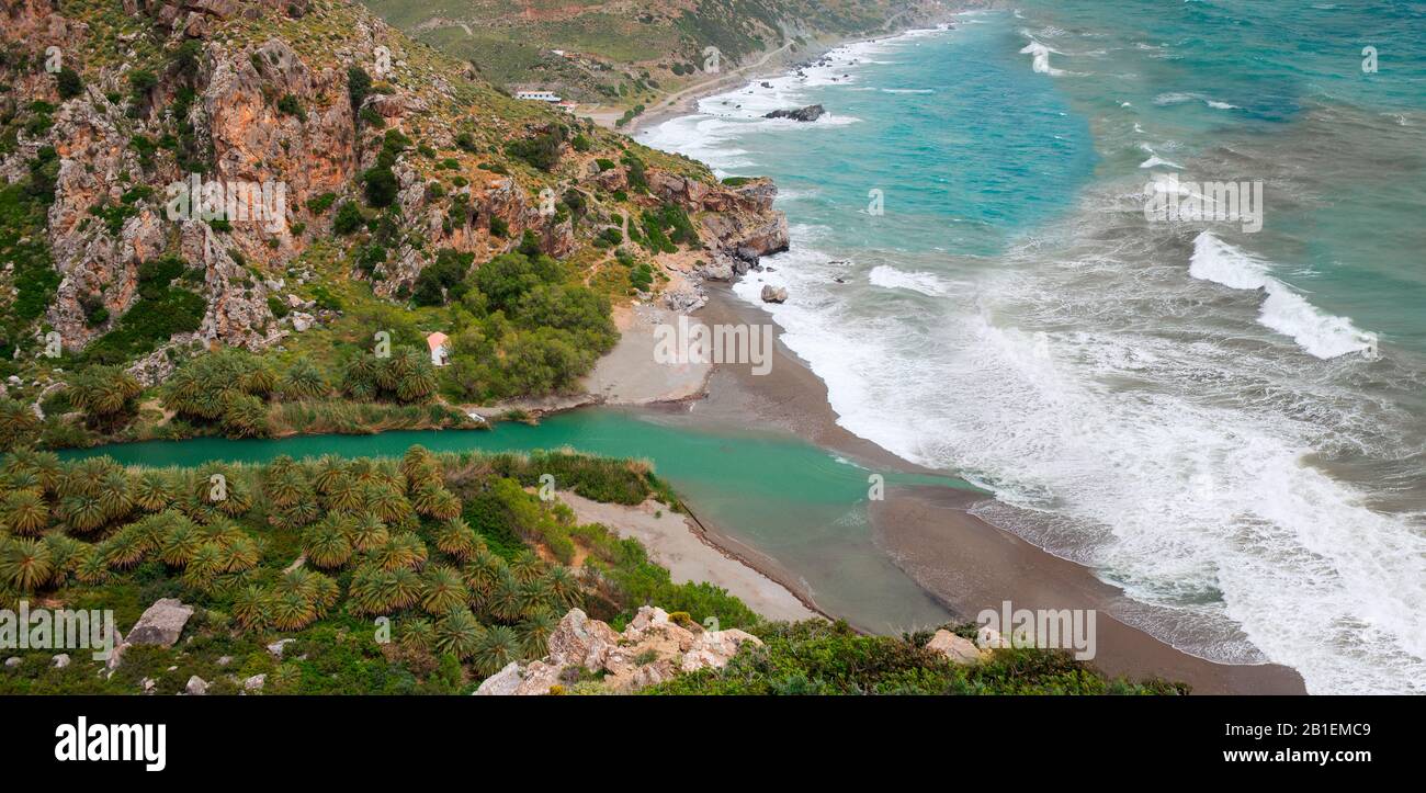 River mouth on Preveli beach, Crete, Greece Stock Photo