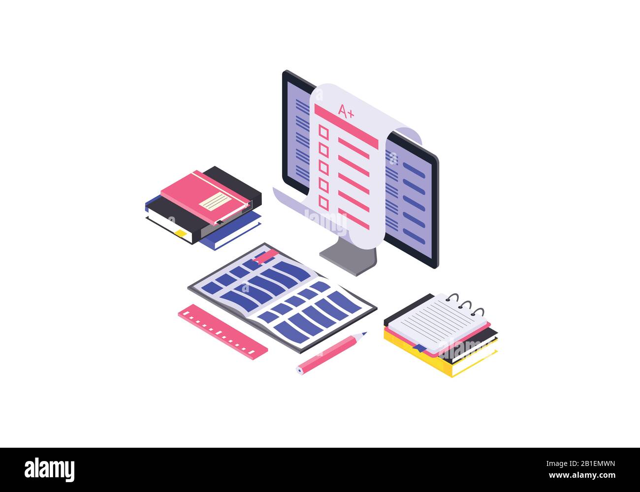 Online examination isometric color vector illustration Stock Vector