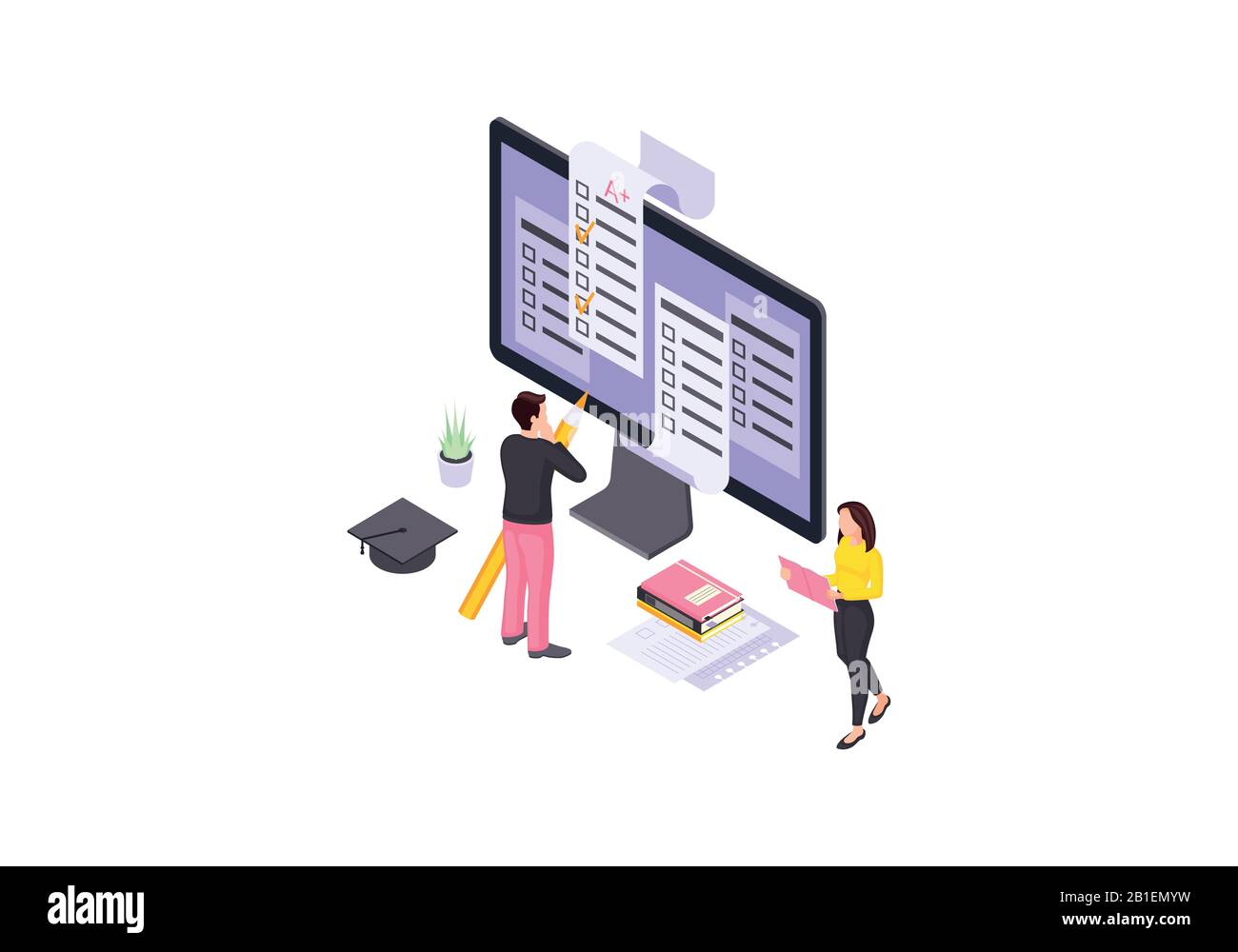 Online test isometric color vector illustration Stock Vector