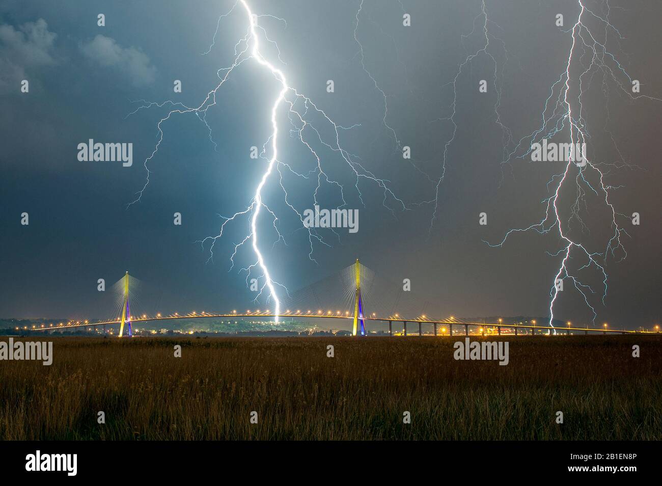Thunderstorm over Le Havre and Normandy viaduct, France Stock Photo - Alamy