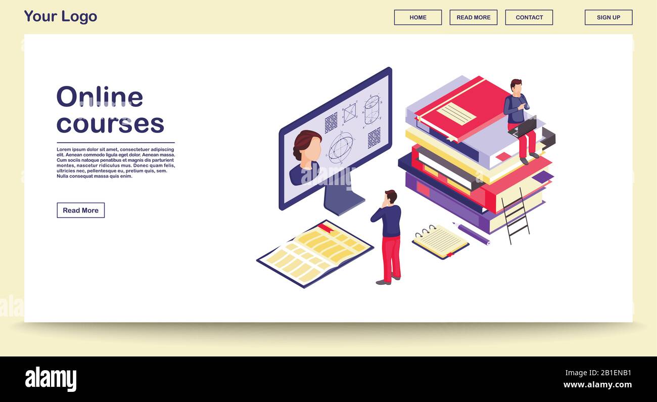 Online education webpage vector template with isometric illustration Stock Vector