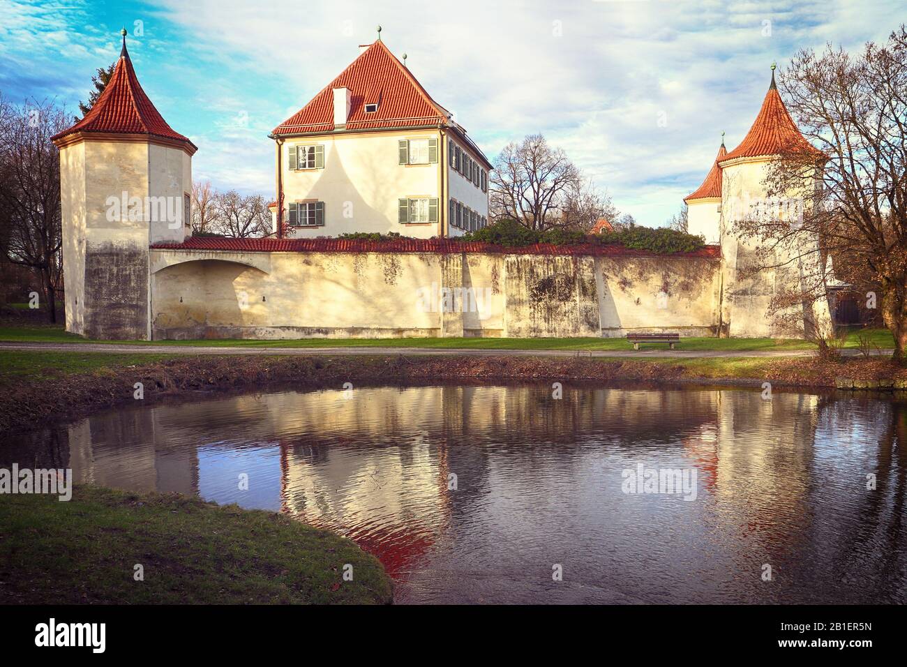 Munich, Blutenburg castle on the banks of Wuerm river, hunting lodge of the Duke of Bavaria built in the year 1439 Stock Photo