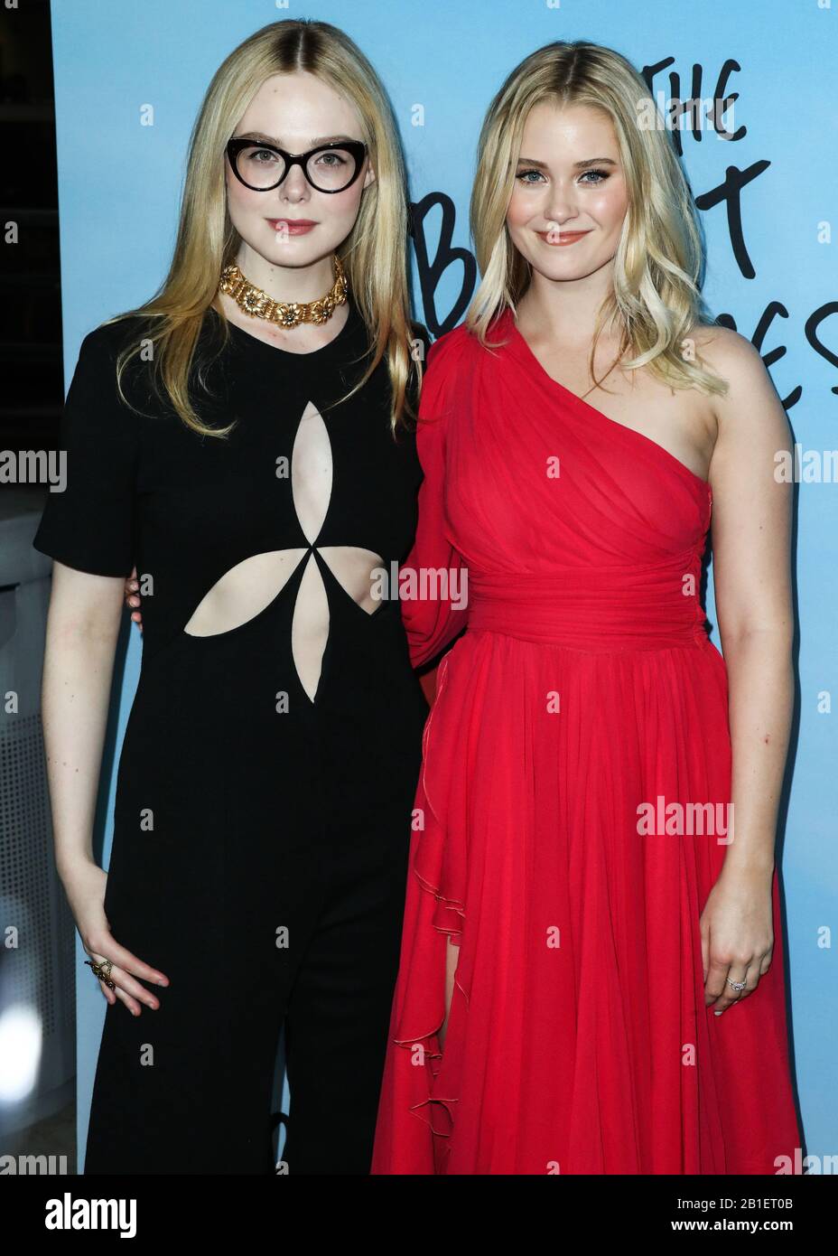 HOLLYWOOD, LOS ANGELES, CALIFORNIA, USA - FEBRUARY 24: Actresses Elle Fanning and Virginia Gardner arrive at the Los Angeles Special Screening Of Netflix's 'All The Bright Places' held at ArcLight Hollywood on February 24, 2020 in Hollywood, Los Angeles, California, United States. (Photo by Xavier Collin/Image Press Agency) Stock Photo