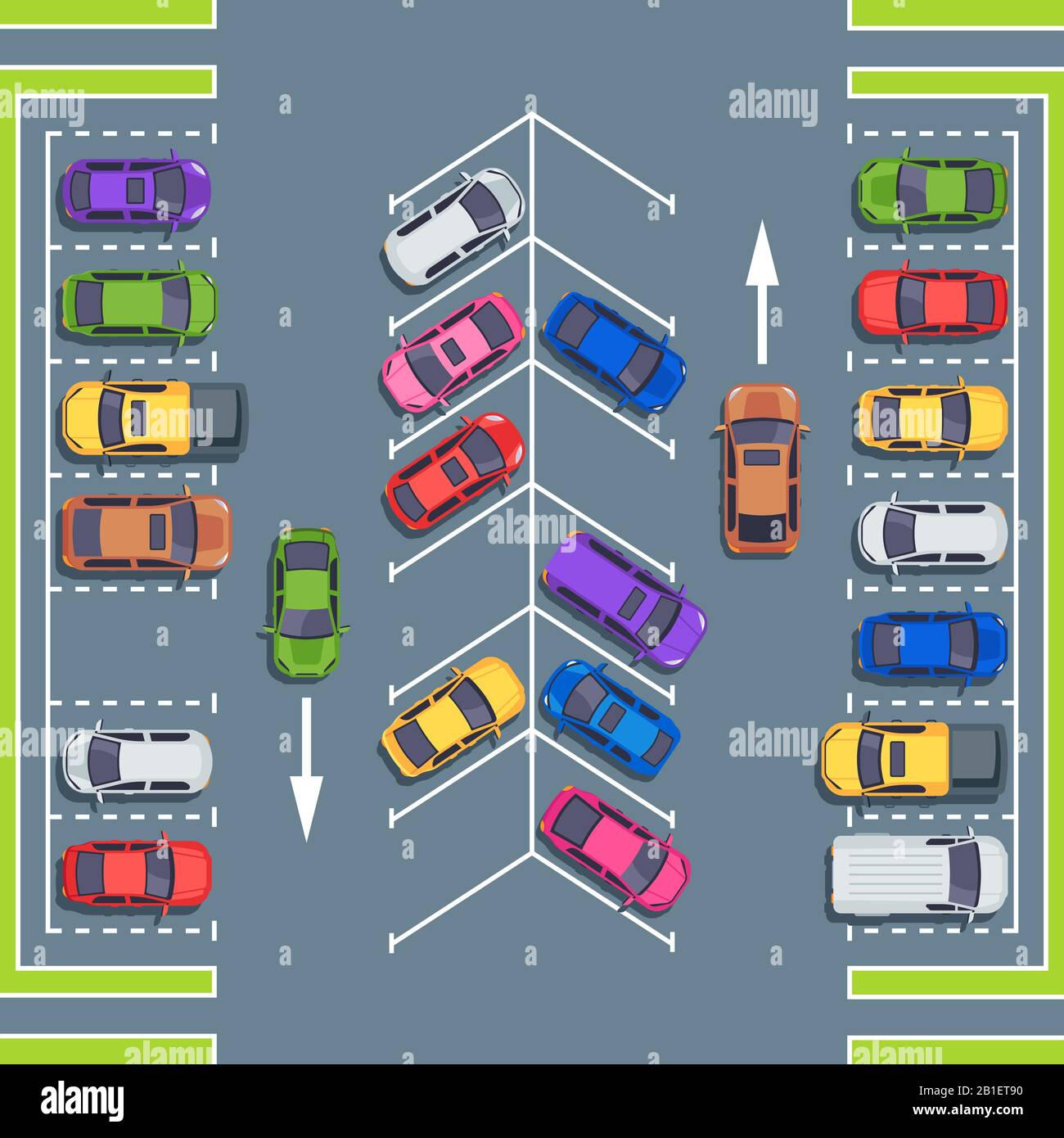 City parking top view. Park spaces for cars, car parking zone vector illustration Stock Vector