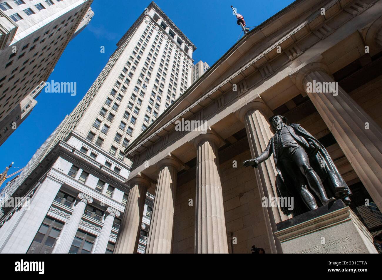 Statue of George Washington at Federal Hall on Wall Street in New York City USA Stock Photo