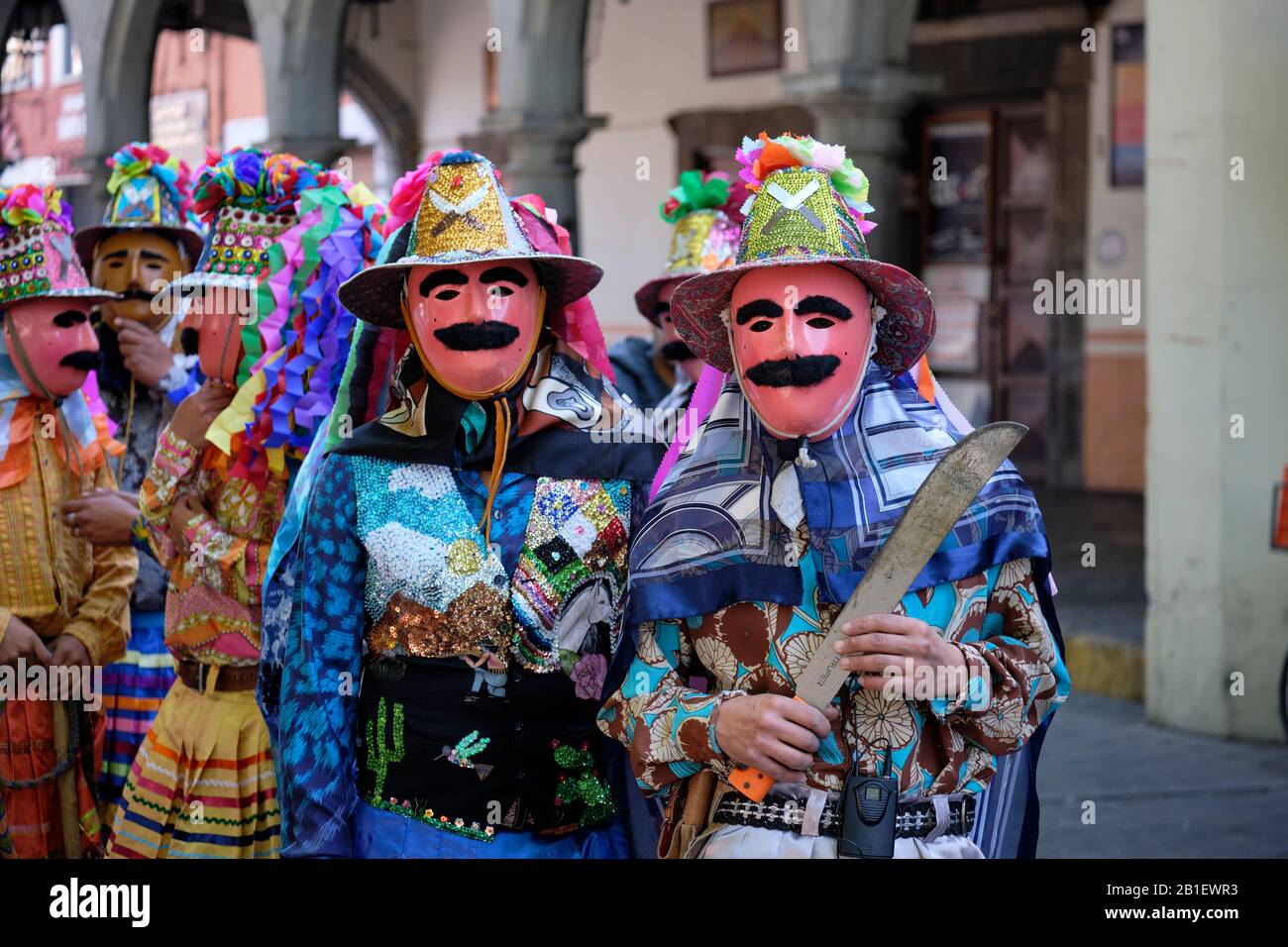 Two dancers part of a Cuchillos (knives) Litter of Huehues in