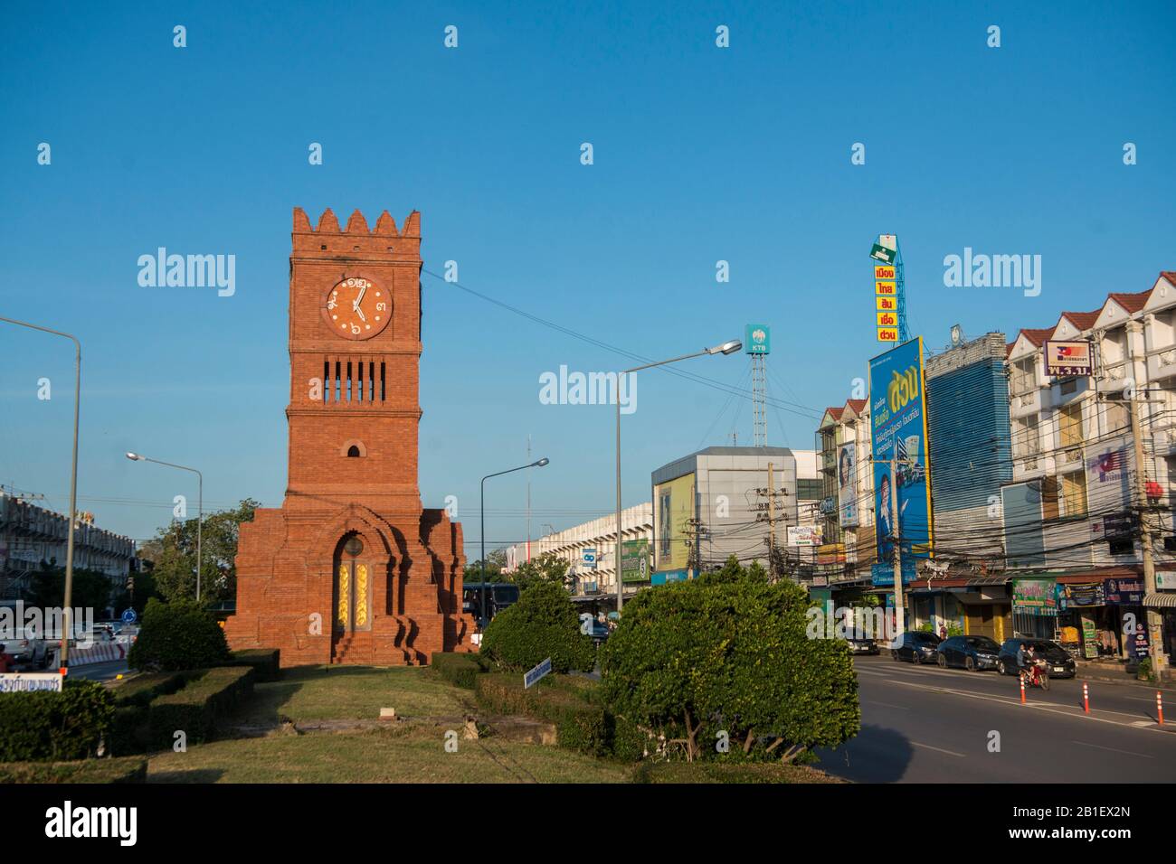 the clock tower in the town of Kamphaeng Phet in the Kamphaeng Phet Province in North Thailand.   Thailand, Kamphaeng Phet, November, 2019 Stock Photo
