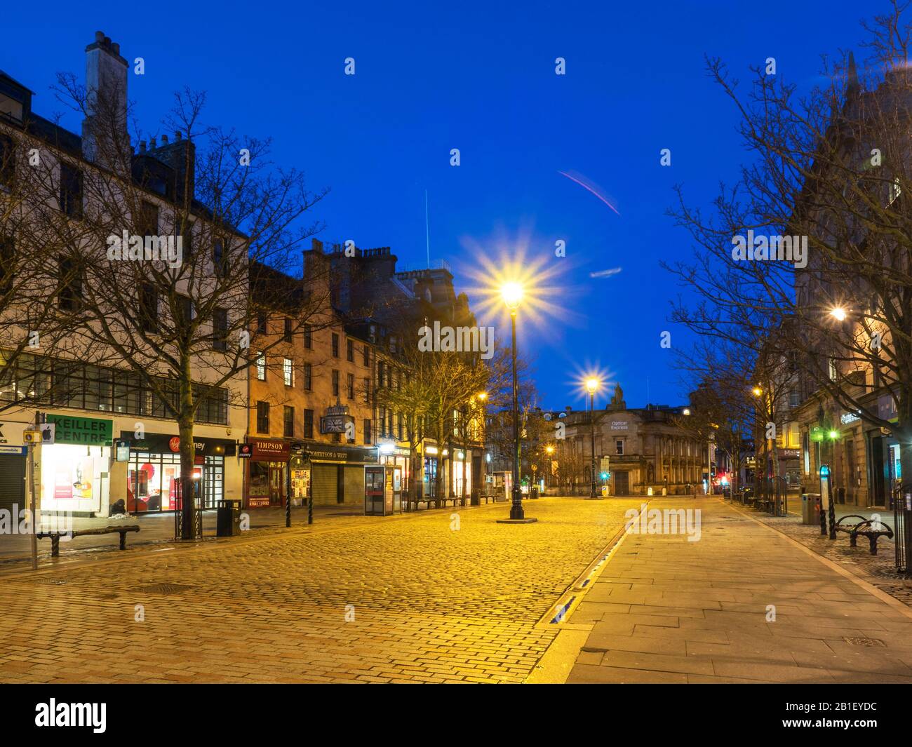 High Street and the former Clydesdale Bank Building at dusk Dundee Scotland Stock Photo