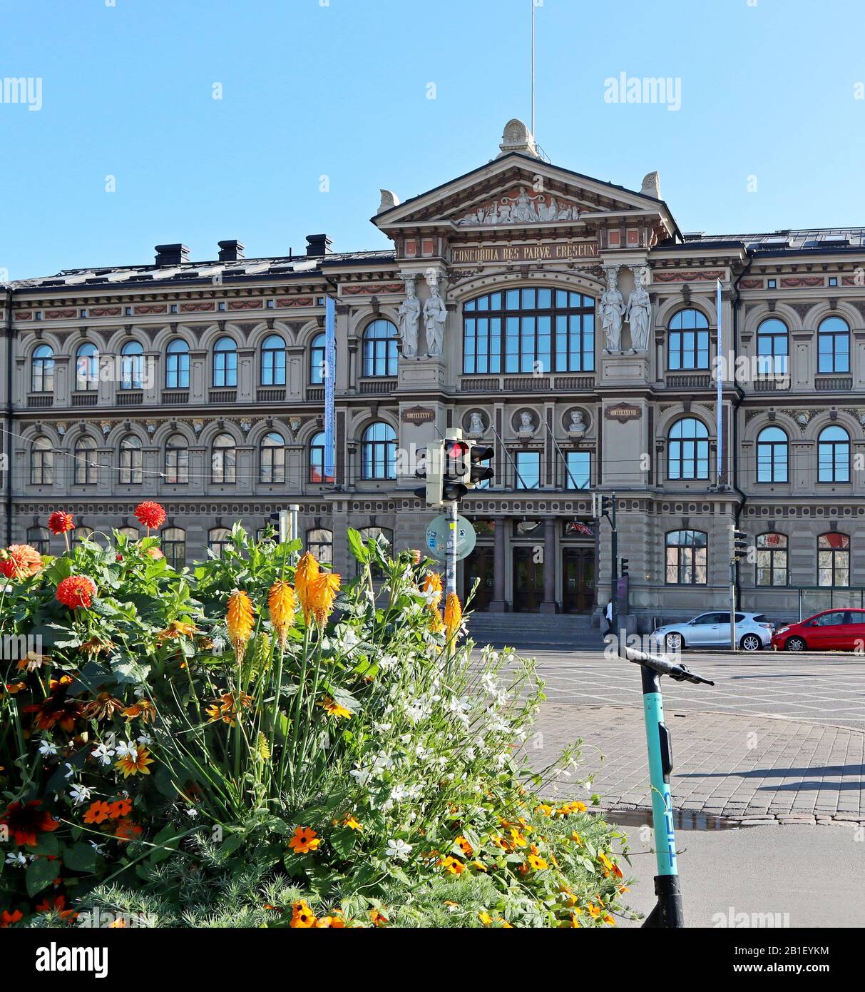 Helsinki historical building and flowers summer city streets famous places city center Stock Photo