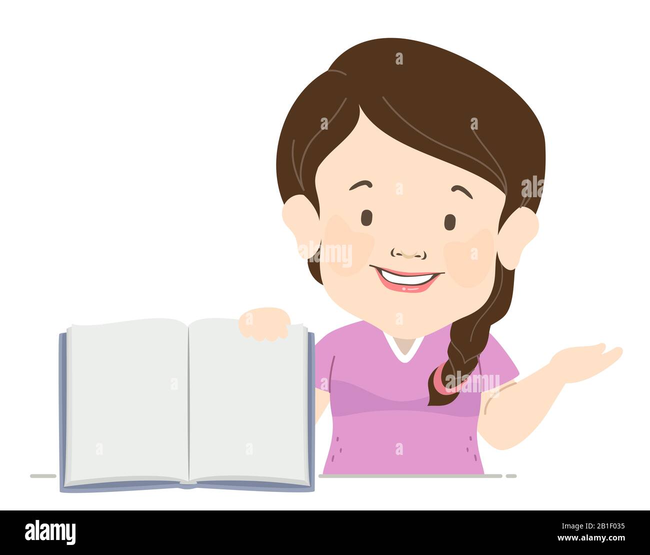 Illustration of a Girl with Dwarfism Speaking with an Open Book Stock Photo