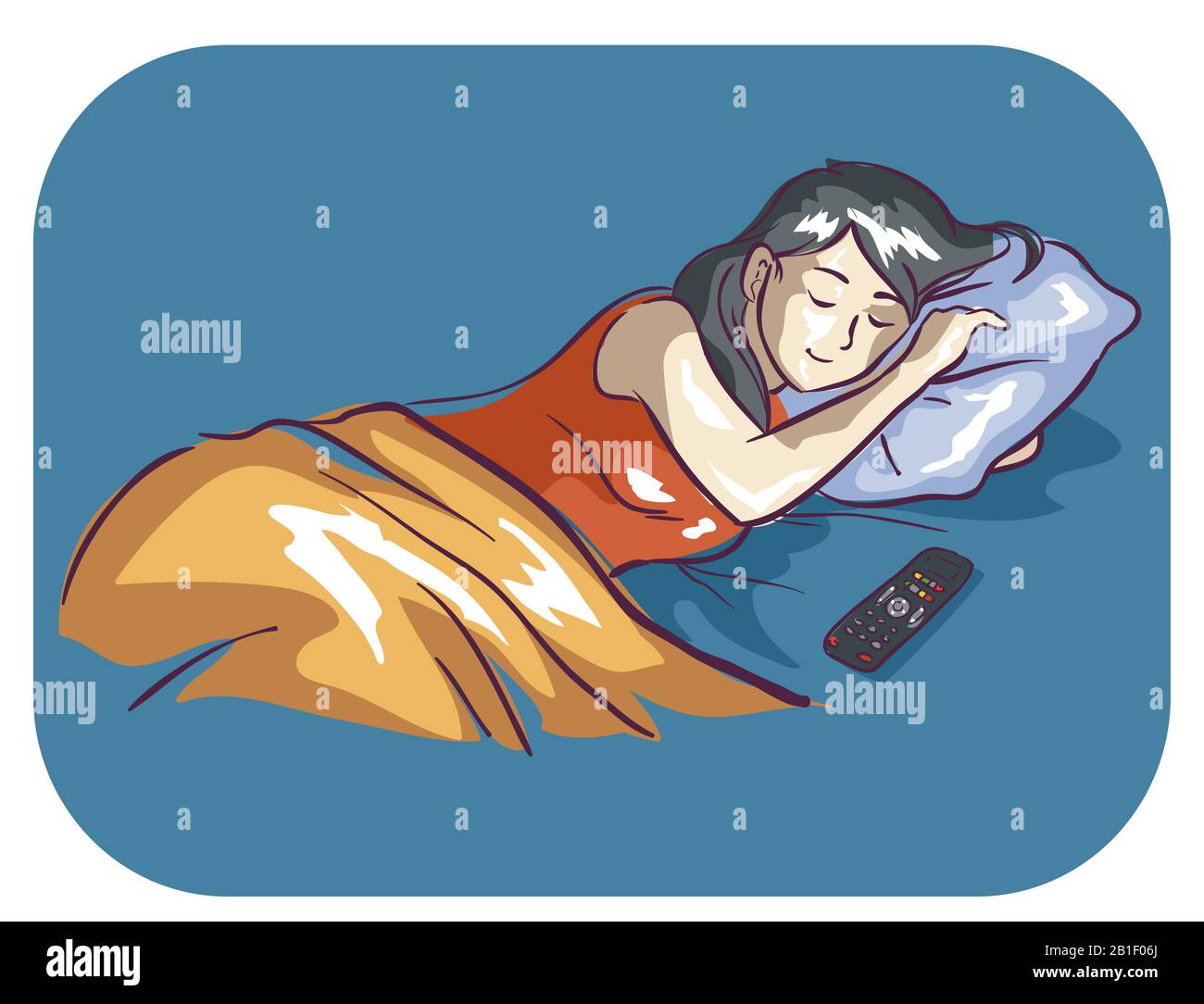 Illustration of a Girl Sleeping on Her Side with the Television Remote ...