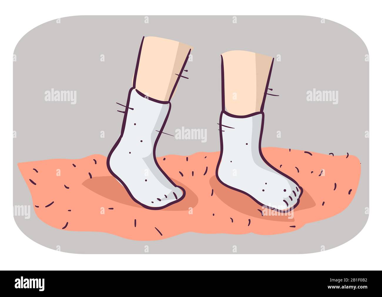 Illustration of a Persons Feet Wearing White Socks Walking on Carpet Flooring for Checking for Fleas Stock Photo