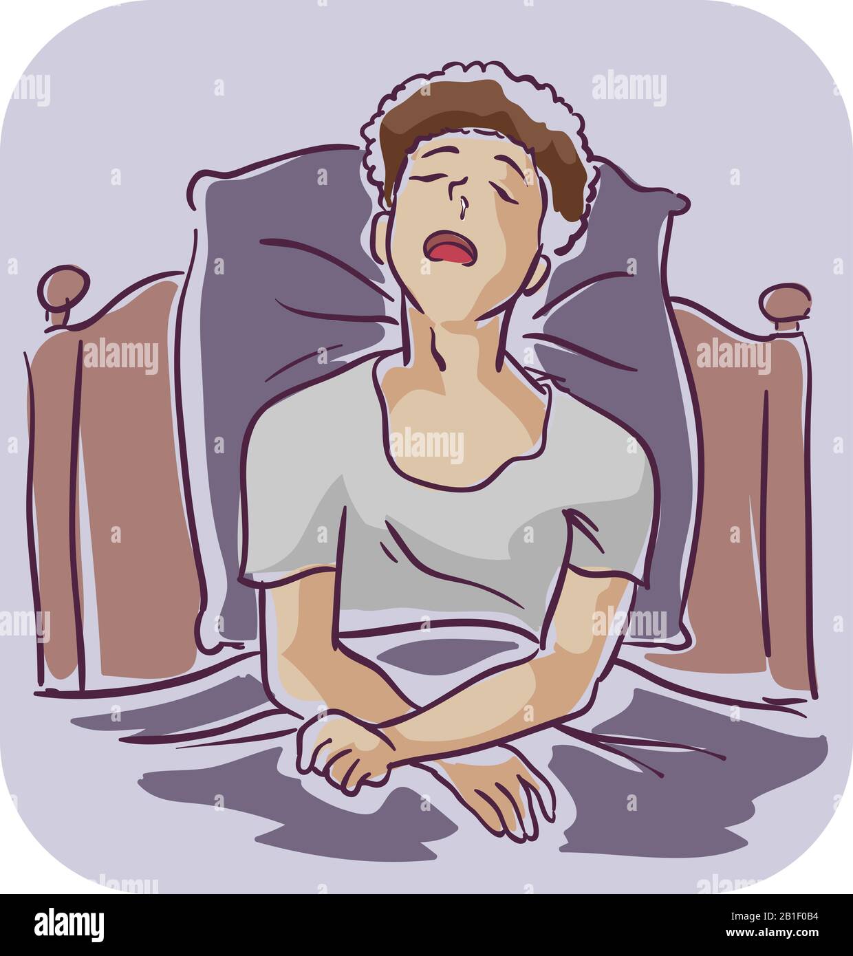 Illustration of a Teenage Guy Sleeping Sitting Down in Bed with Runny Nose Stock Photo Alamy
