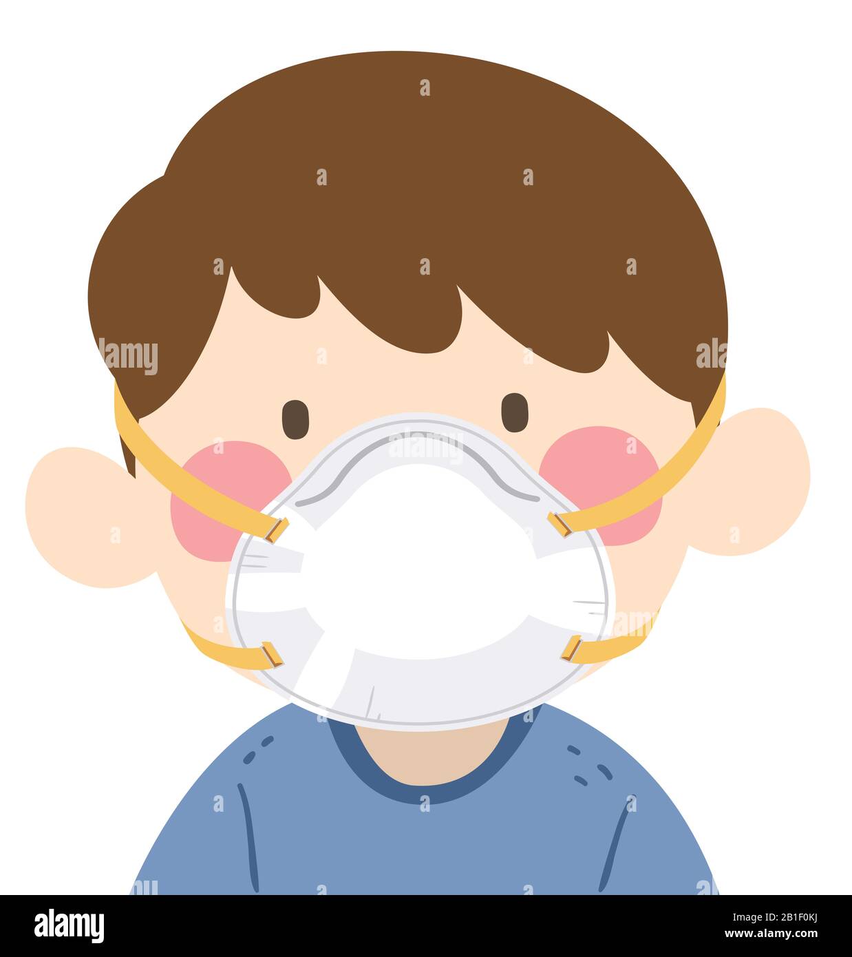 Illustration of a Kid Boy Wearing N95 Mask to Protect Himself from Hazardous Particles Or Viruses Stock Photo